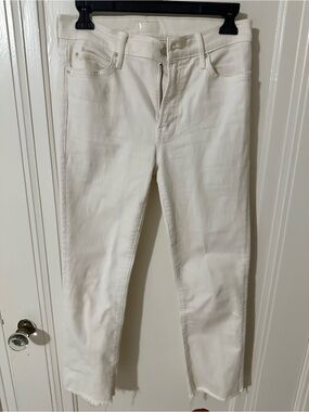 MOTHER The Rascal Cropped Fray - cream puffs color
